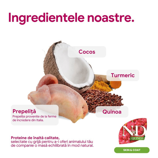 Farmina ND Quinoa Skin Coat Quail Coconut hrana dietetica pisici adulte 1.5 kg